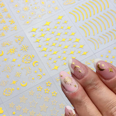 SPLOCUDU gold moon and stars decals add shimmer and playful accents to nails.