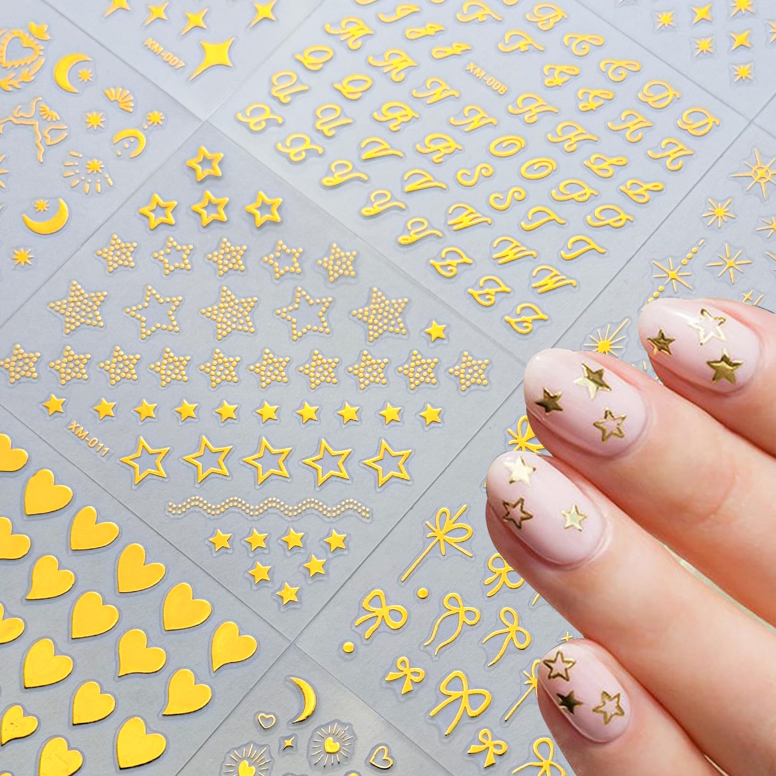 SPLOCUDU gold nail decals extend wear with a protective top coat option.