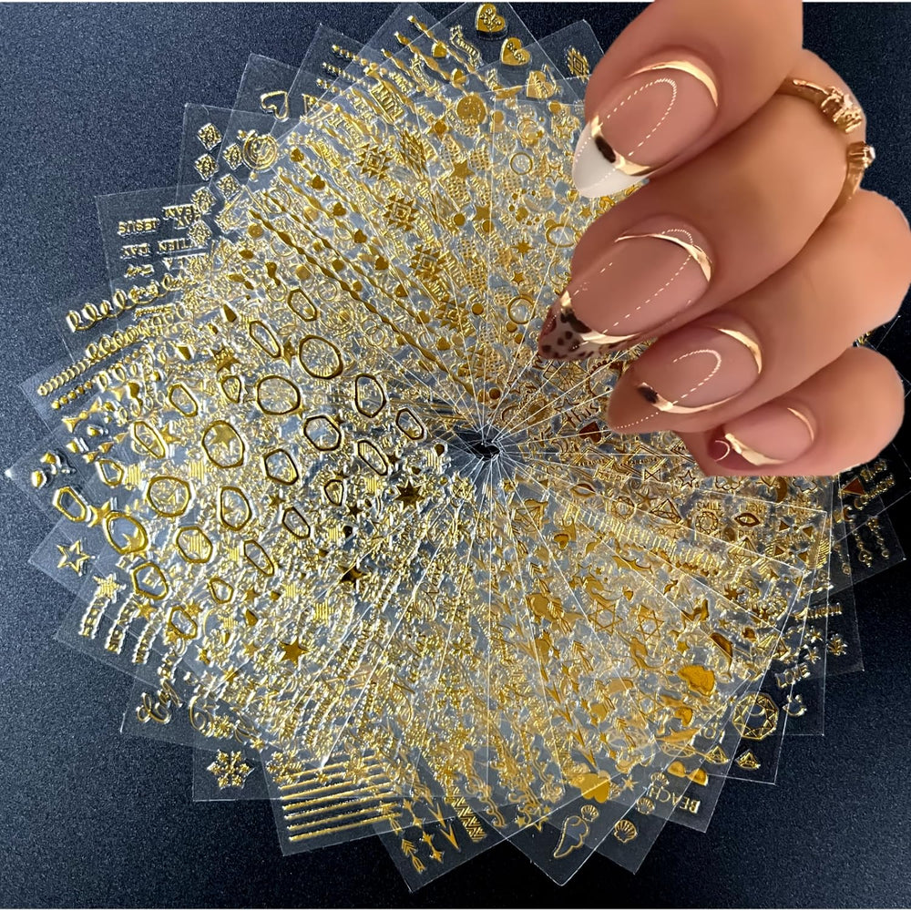 SPLOCUDU pegatinas doradas para uñas 3D autoadhesivas con acabado brillante