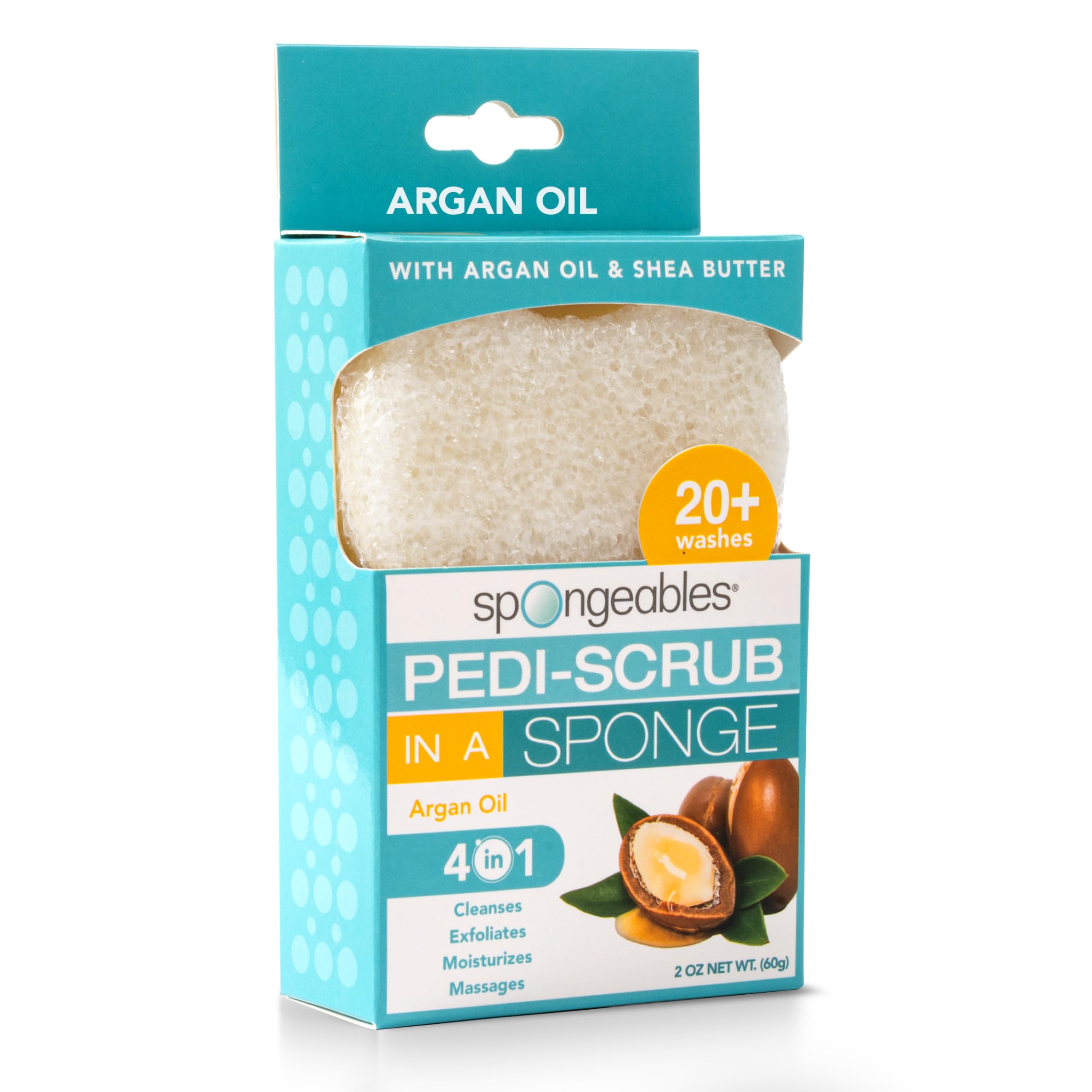 Spongeables Pedi Scrub Foot Exfoliating Sponge smooths rough heels.