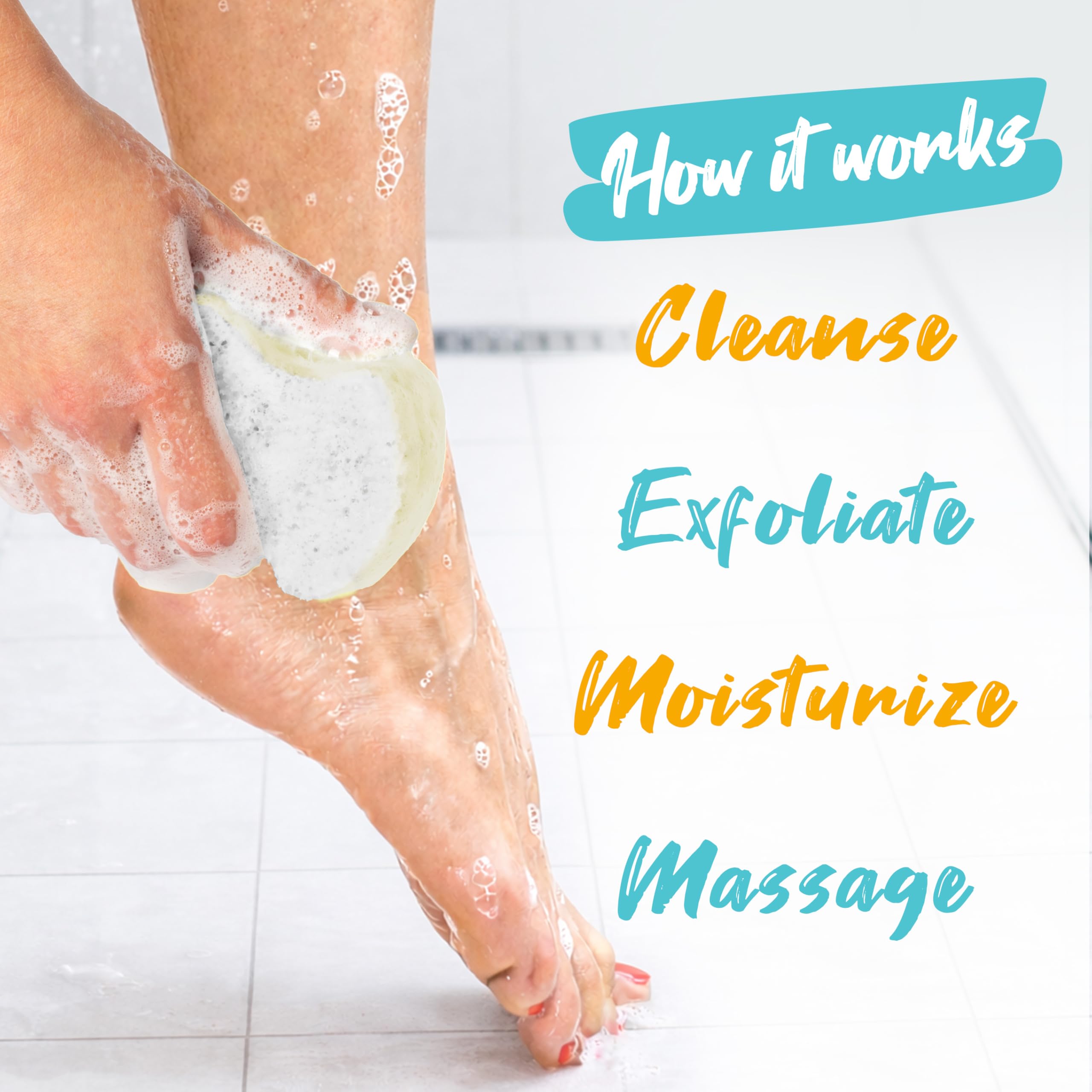 Spongeables Soft Cleansing Side moisturizes skin while washing feet daily.