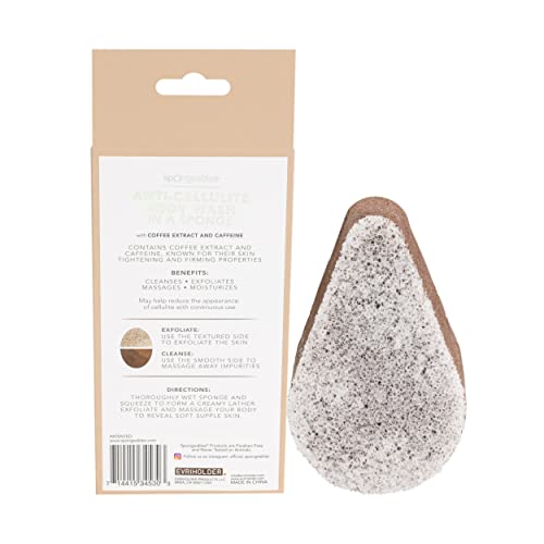 Spongeables dual-textured cellulite-side offers exfoliation and targeted massage.