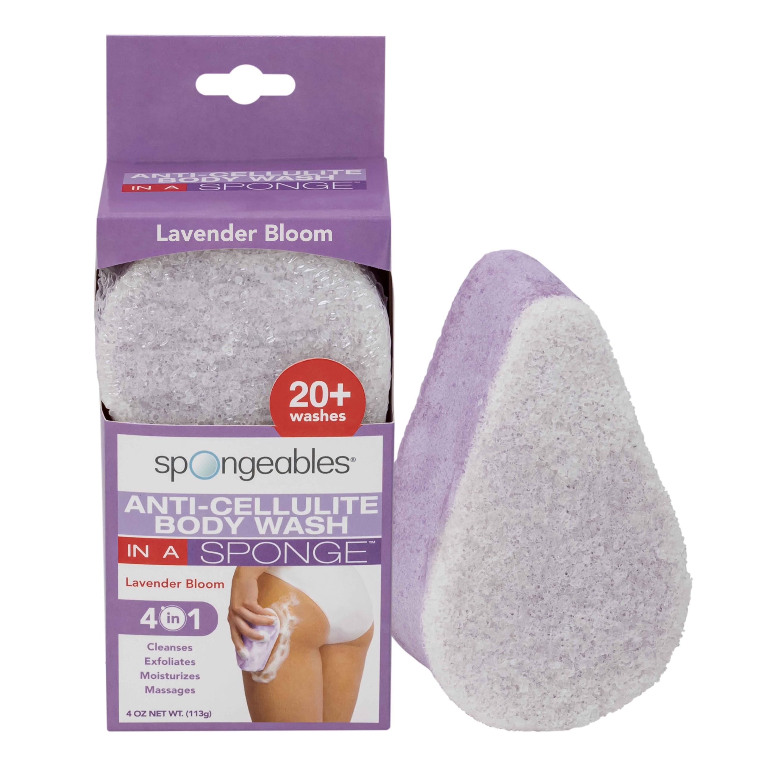 Spongeables Lavender Anti Cellulite Sponge close-up showing dual textures for cleansing.