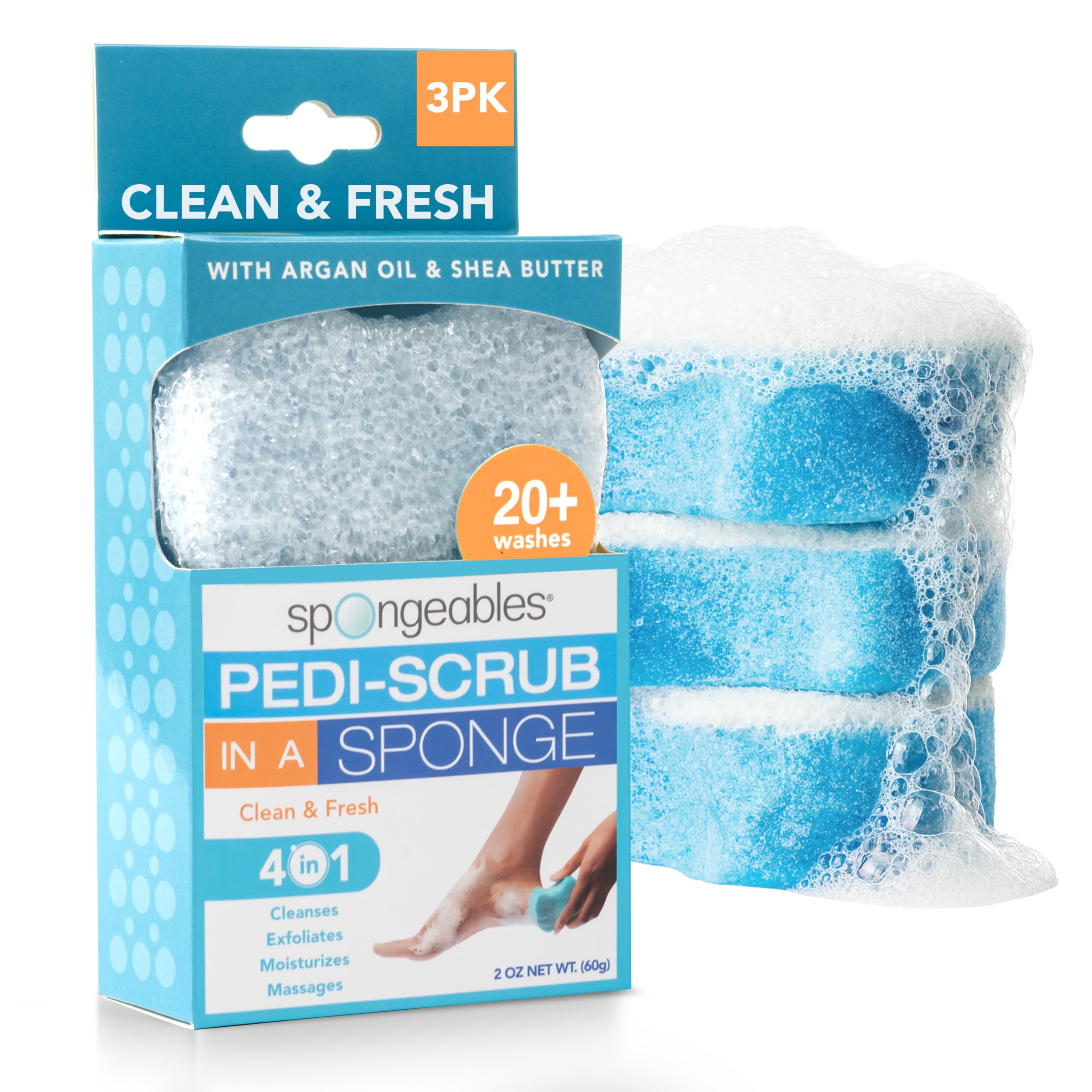 Spongeables Pedi Scrub Pie: espuma cremosa para pies y limpieza suave.