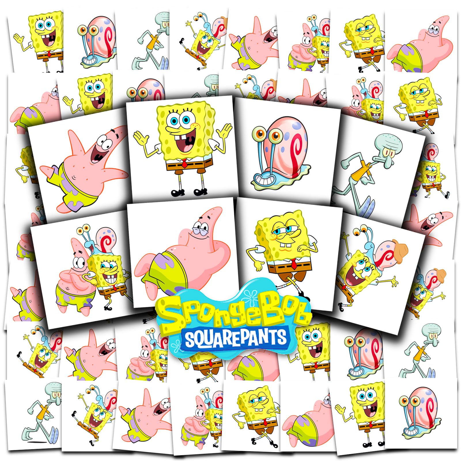 Tatuaje temporal de Spongebob Squarepants, enfoque en personajes, ideal para fiestas infantiles.