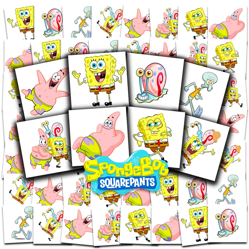 Tatuaje temporal de Spongebob Squarepants, enfoque en personajes, ideal para fiestas infantiles.