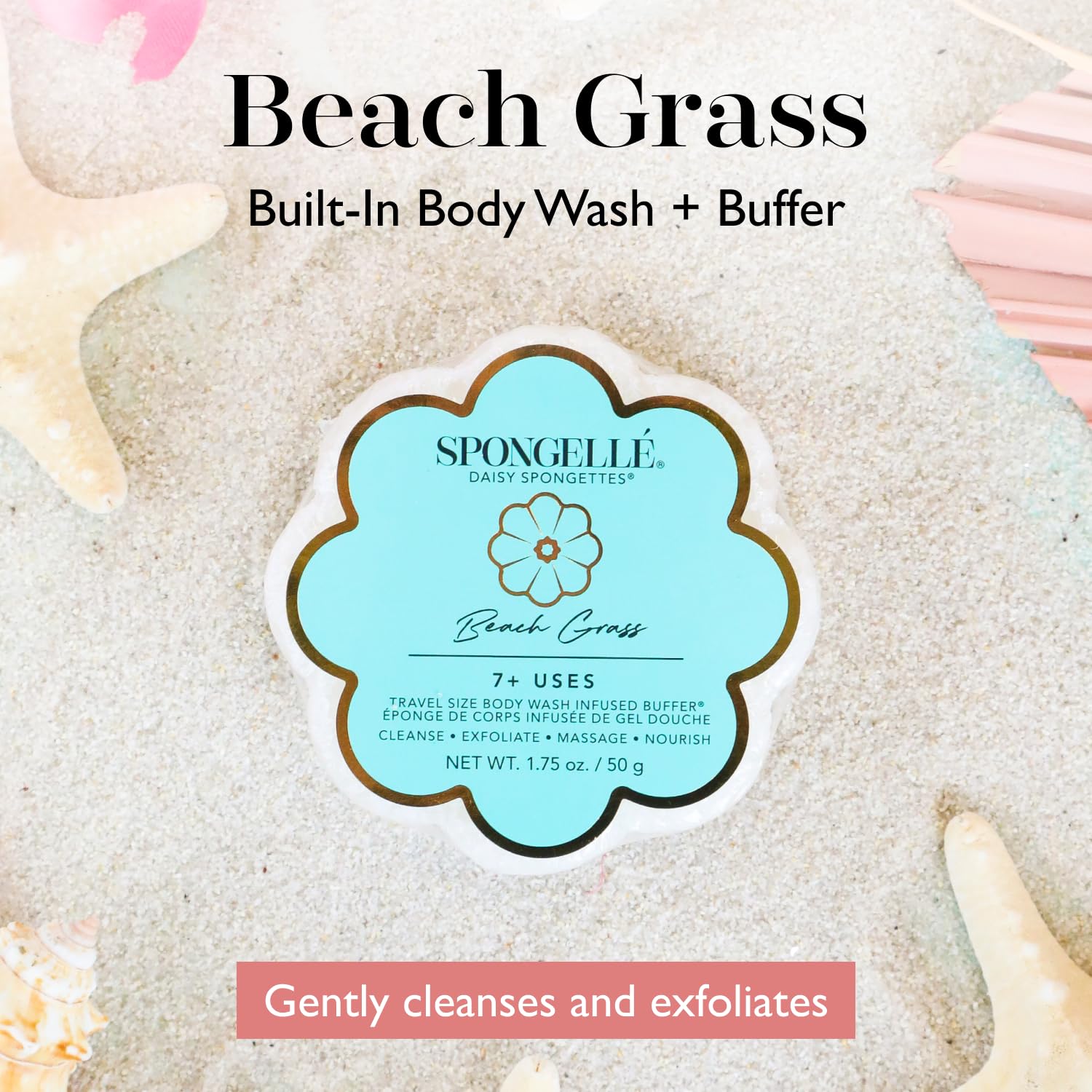 SPONGELLÉ Beach Grass Spongette ofrece exfoliación suave y limpieza eficientes
