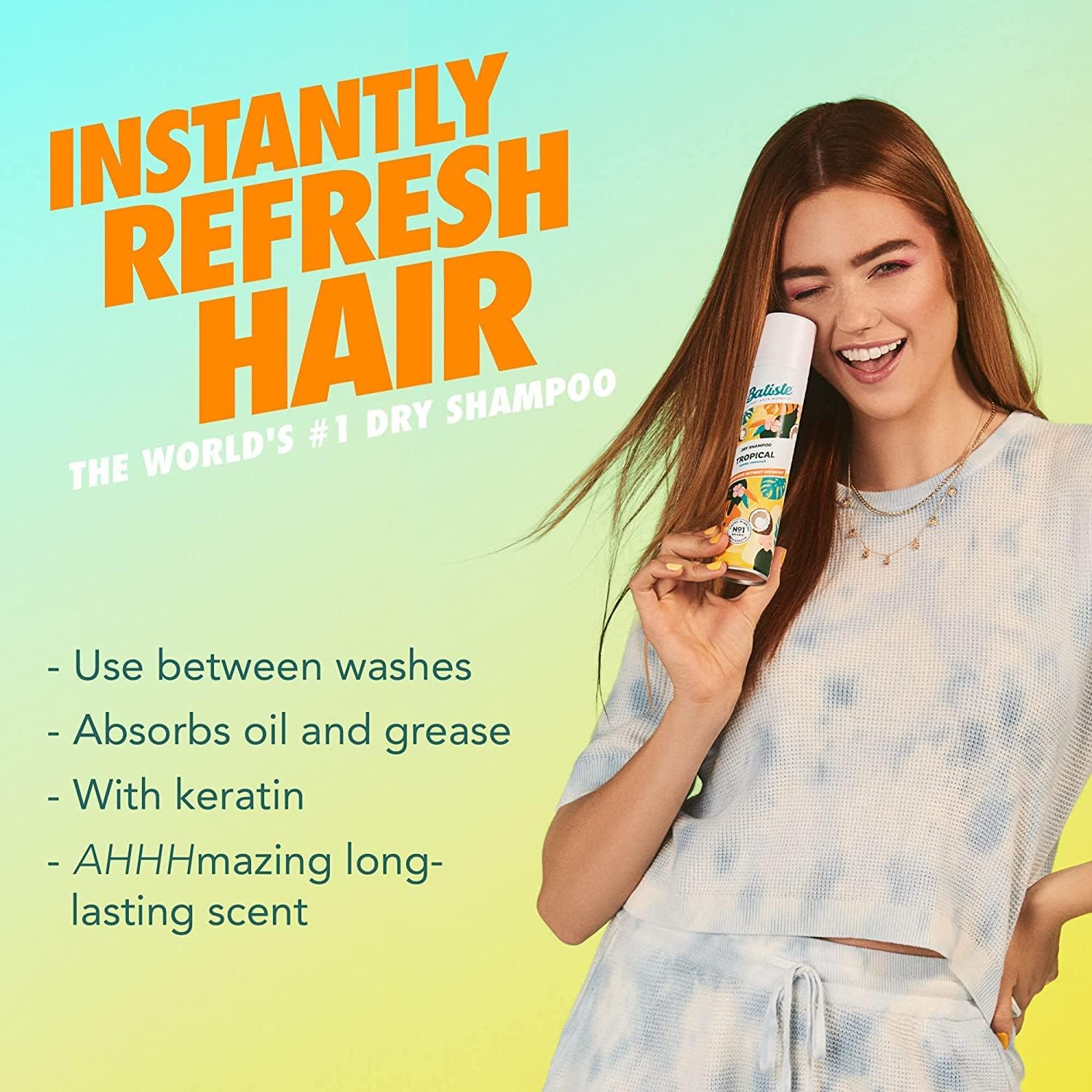 Spray de Batiste Tropical para aplicación rápida y refrescar raíces.