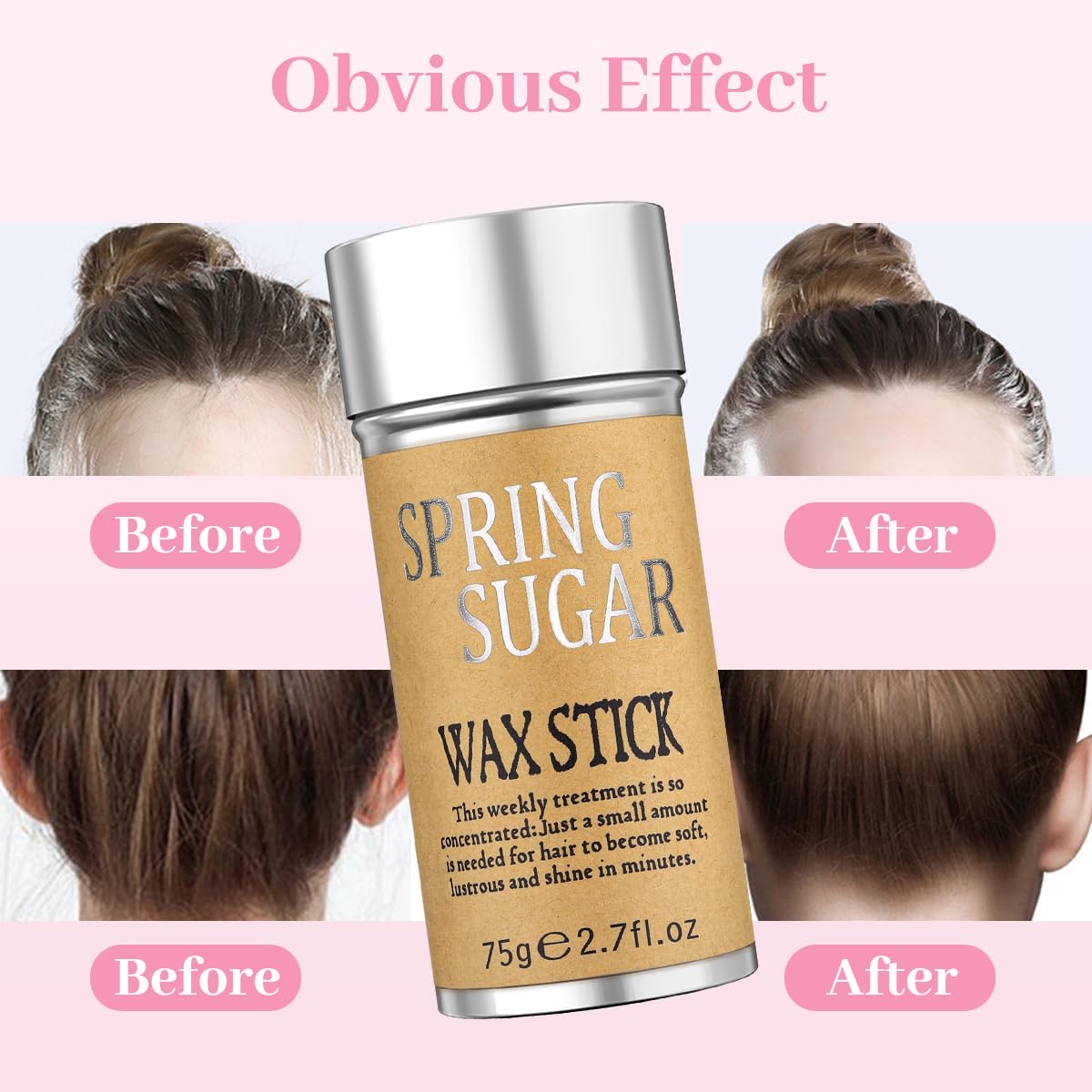 SPRINGSUGAR slick-back look with wax provides smooth, glossy finish.