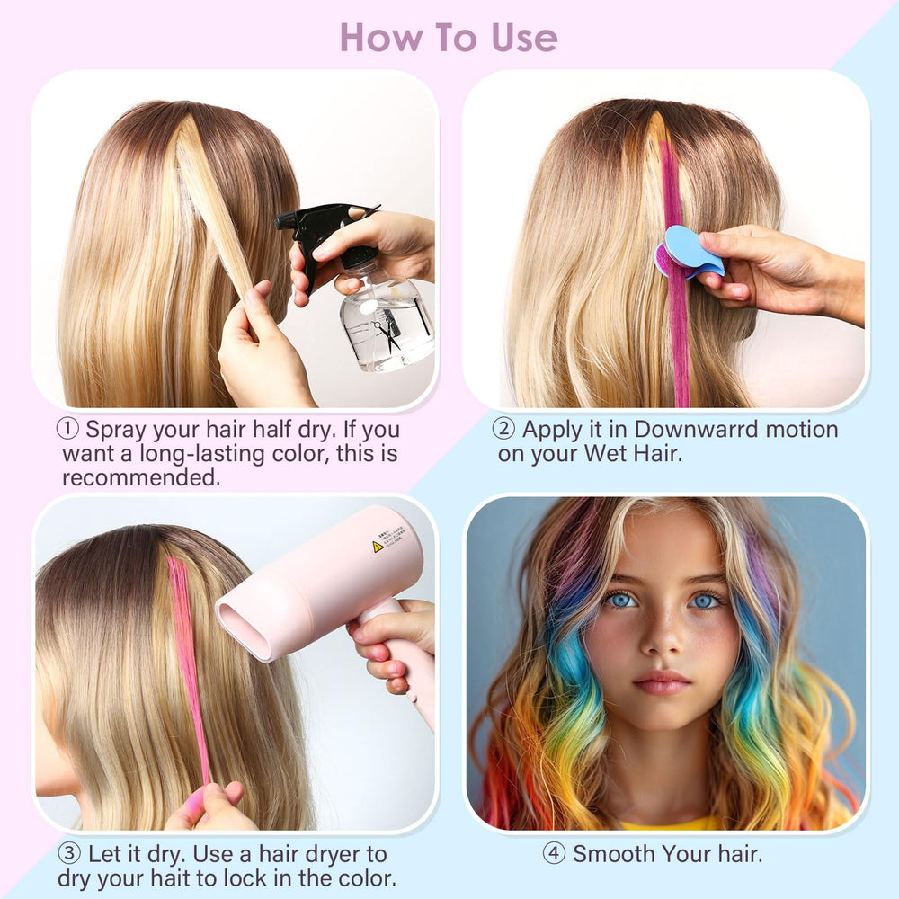 SPRINGSUGAR washable temporary color on light hair, quick styling option.