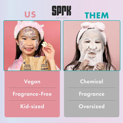 Sprk Naturals kid-friendly masks laid out for a home spa day, gentle self-care