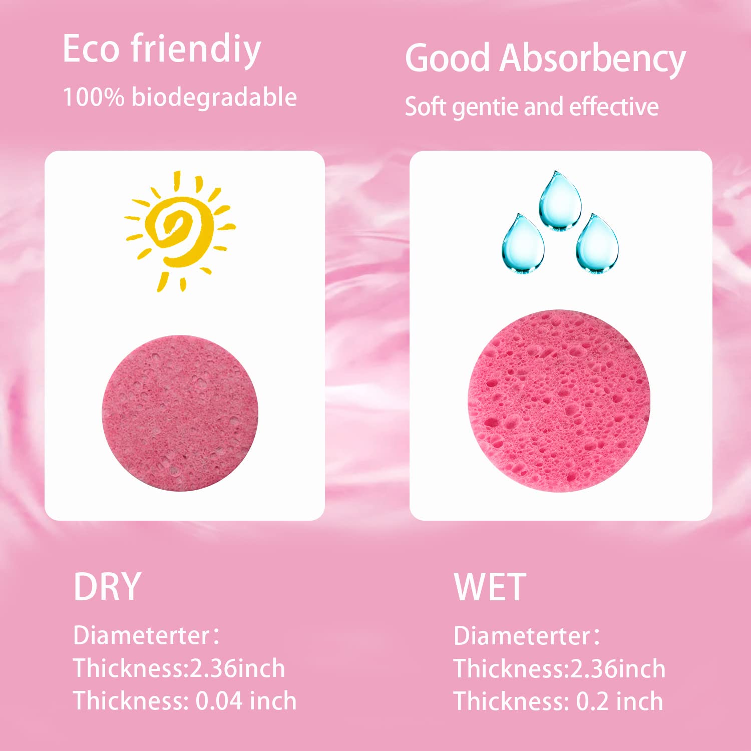 Spunspon pink round facial sponge shown in use for makeup removal.