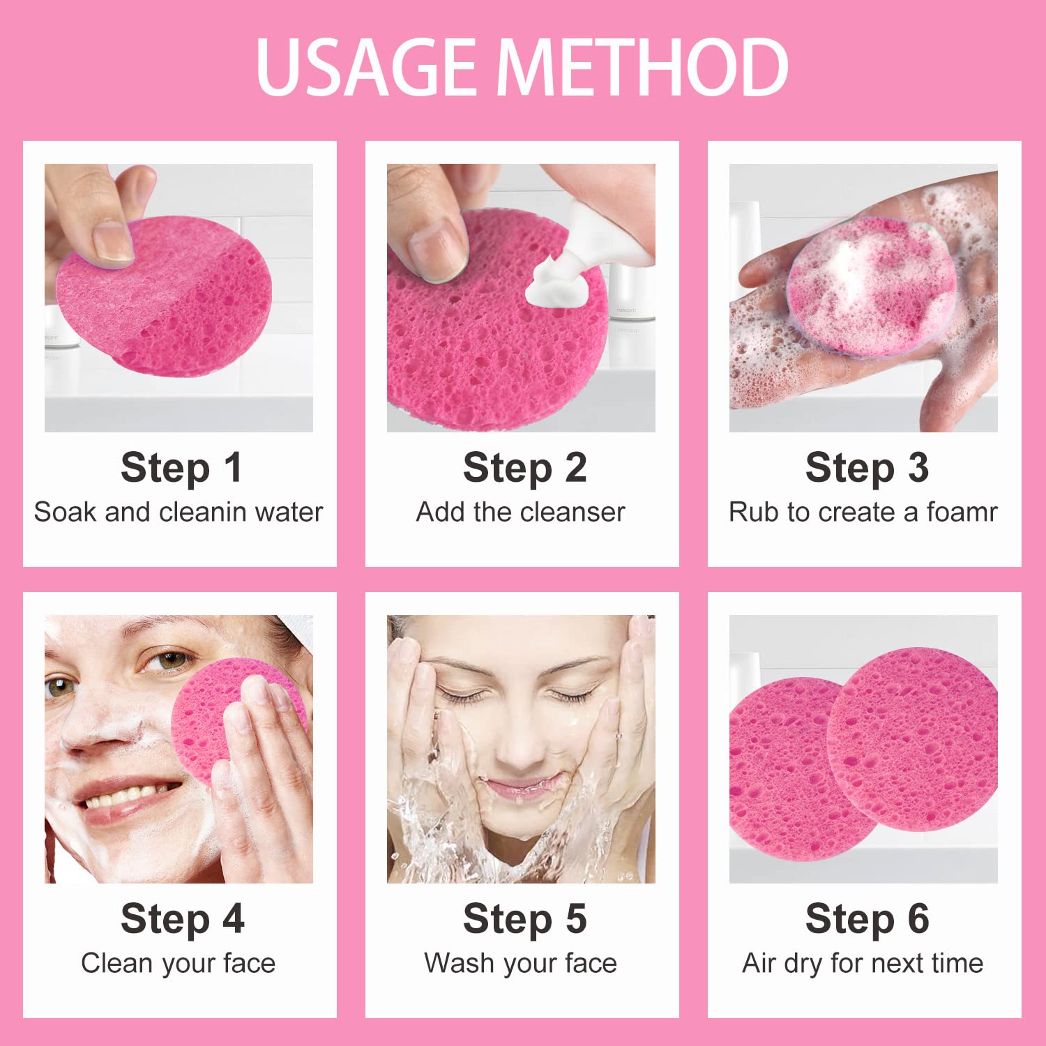 Spunspon pink round sponge dimensional close-up for soft exfoliation.