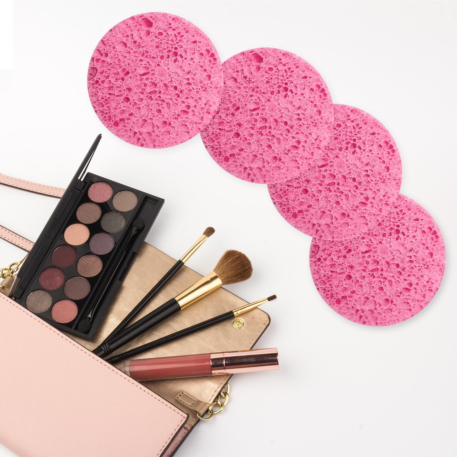 Spunspon pink round sponge designed for gentle cleansing and oil control.