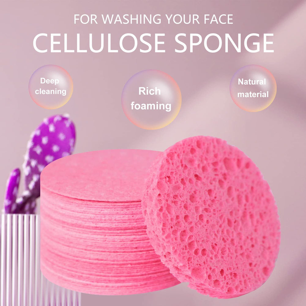 Spunspon pink round facial sponge in packaging for easy storage.