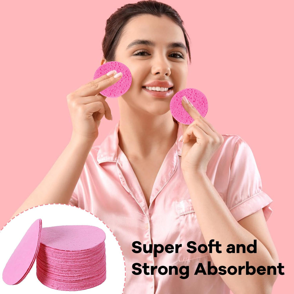 Spunspon pink round facial sponge with soft texture for sensitive skin.