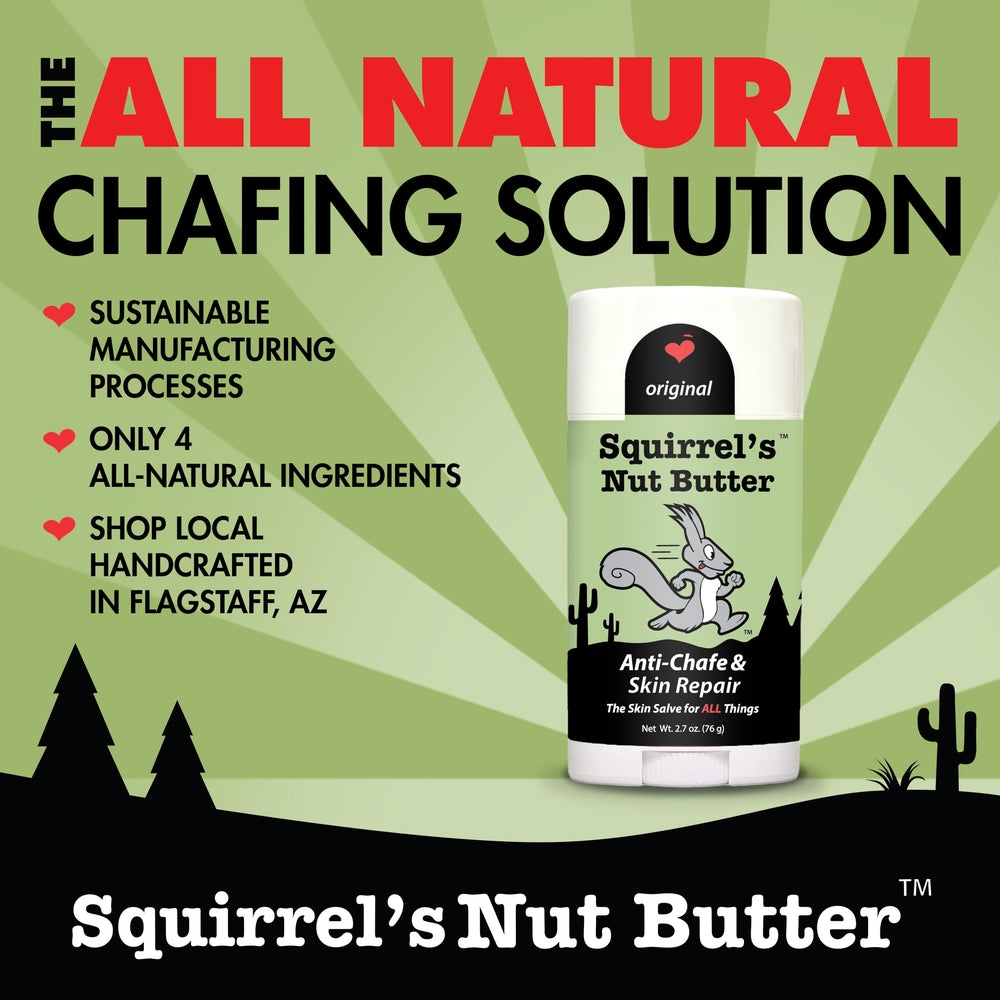 Squirrel's Nut Butter Barrita Antirrozaduras aplicada en brazos para evitar roces.