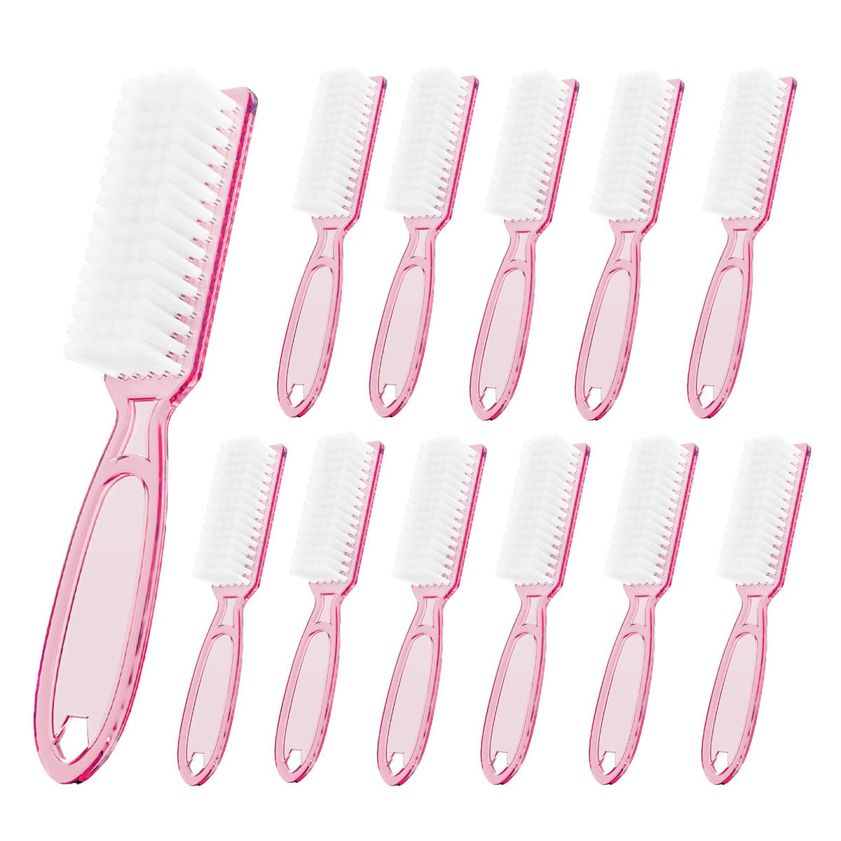 SQULIGT 12-piece handle grip nail brushes with clear pink handles for comfortable cleaning.