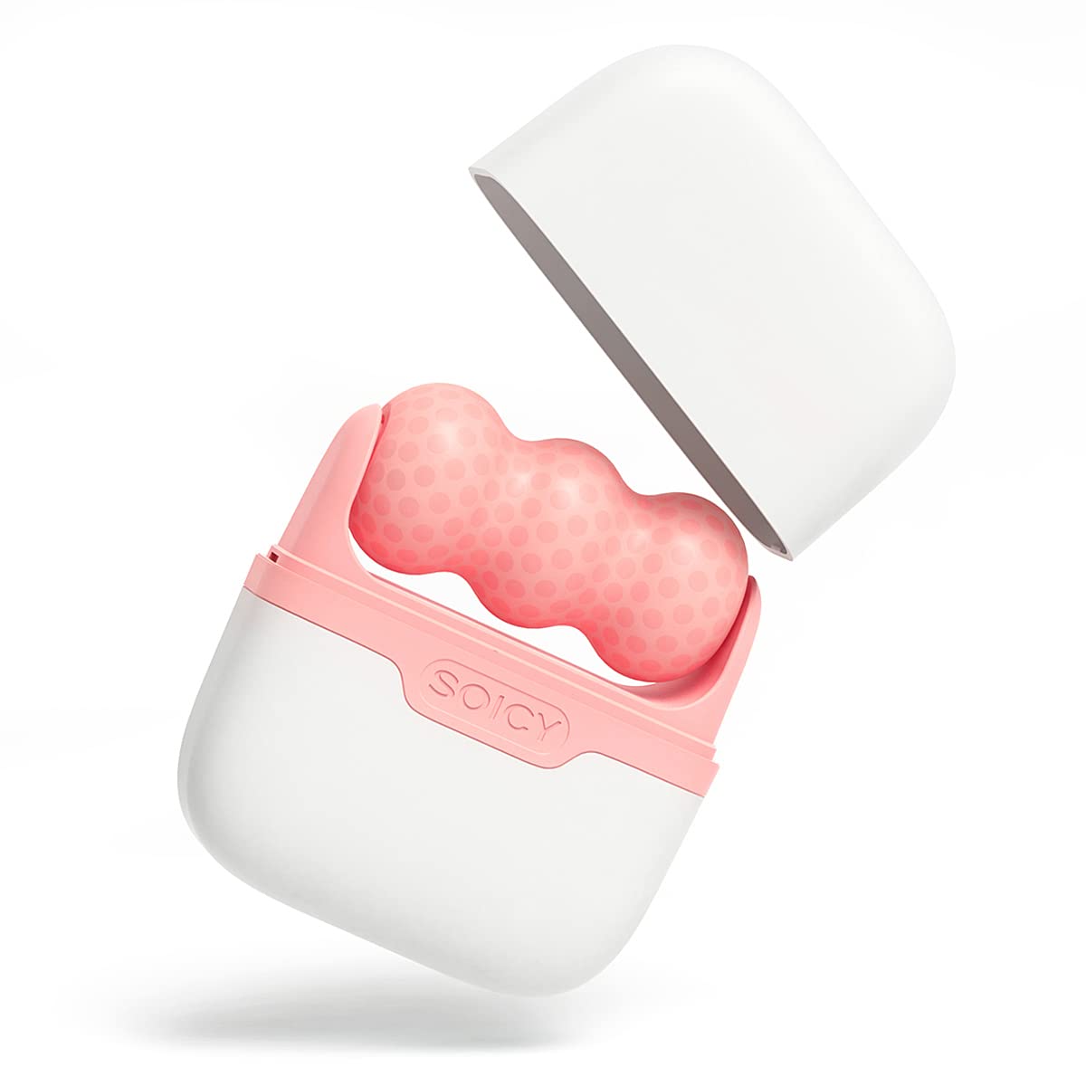 SRAVON Ice Roller Double Ended in-use on the face for puffiness relief.