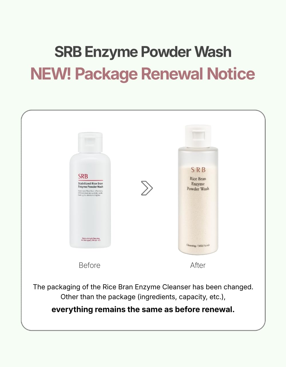 SRB Stabilized Rice Bran Enzyme Powder Wash with papaya enzymes aiding makeup removal