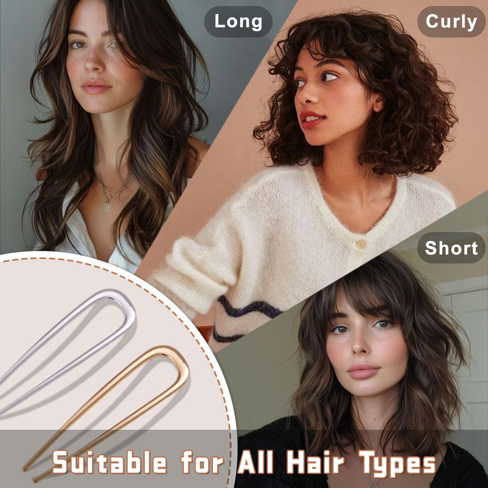 Srevela par de horquillas metálicas plateado y dorado para looks variados.