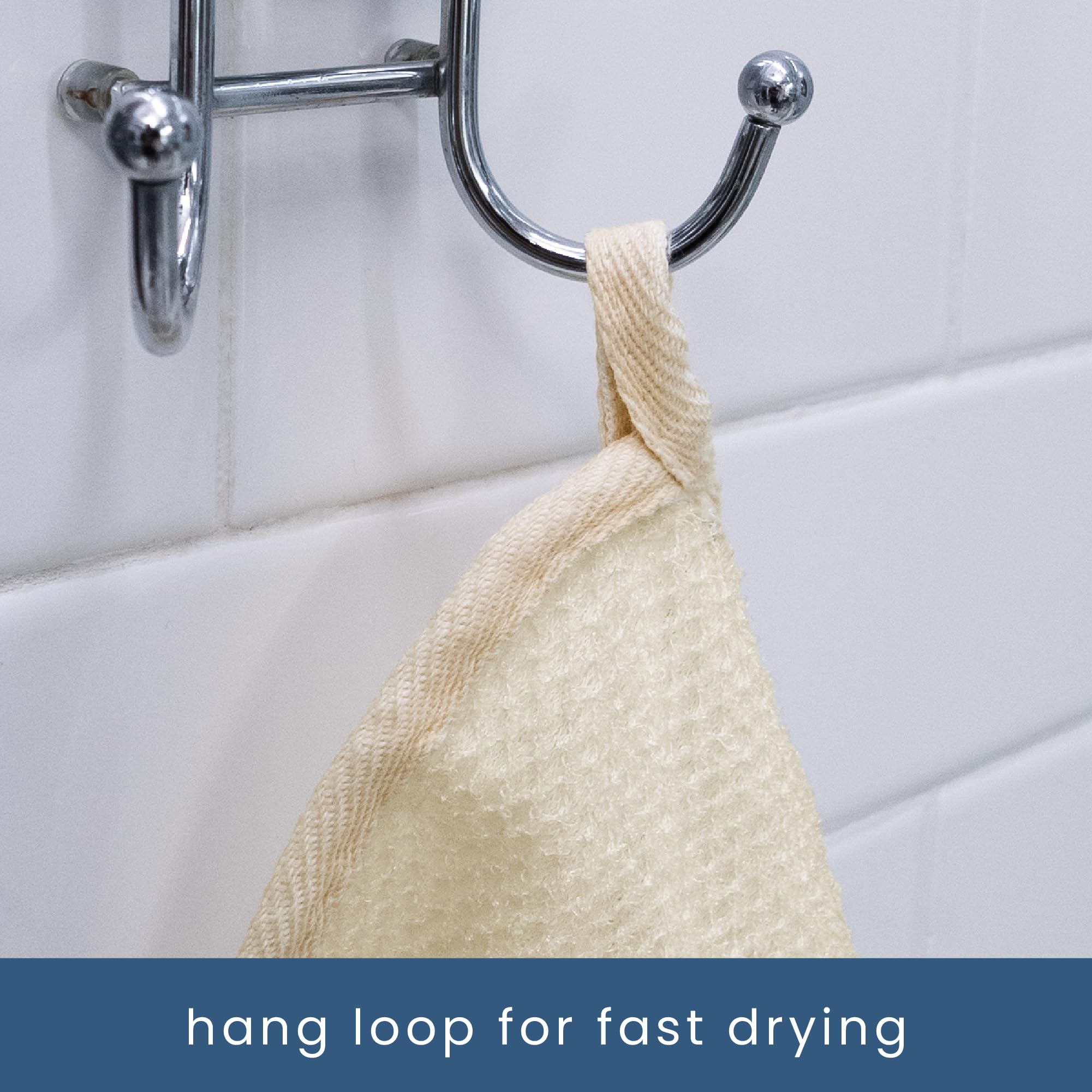 S&T INC exfoliating washcloth hang-loop close-up feature.