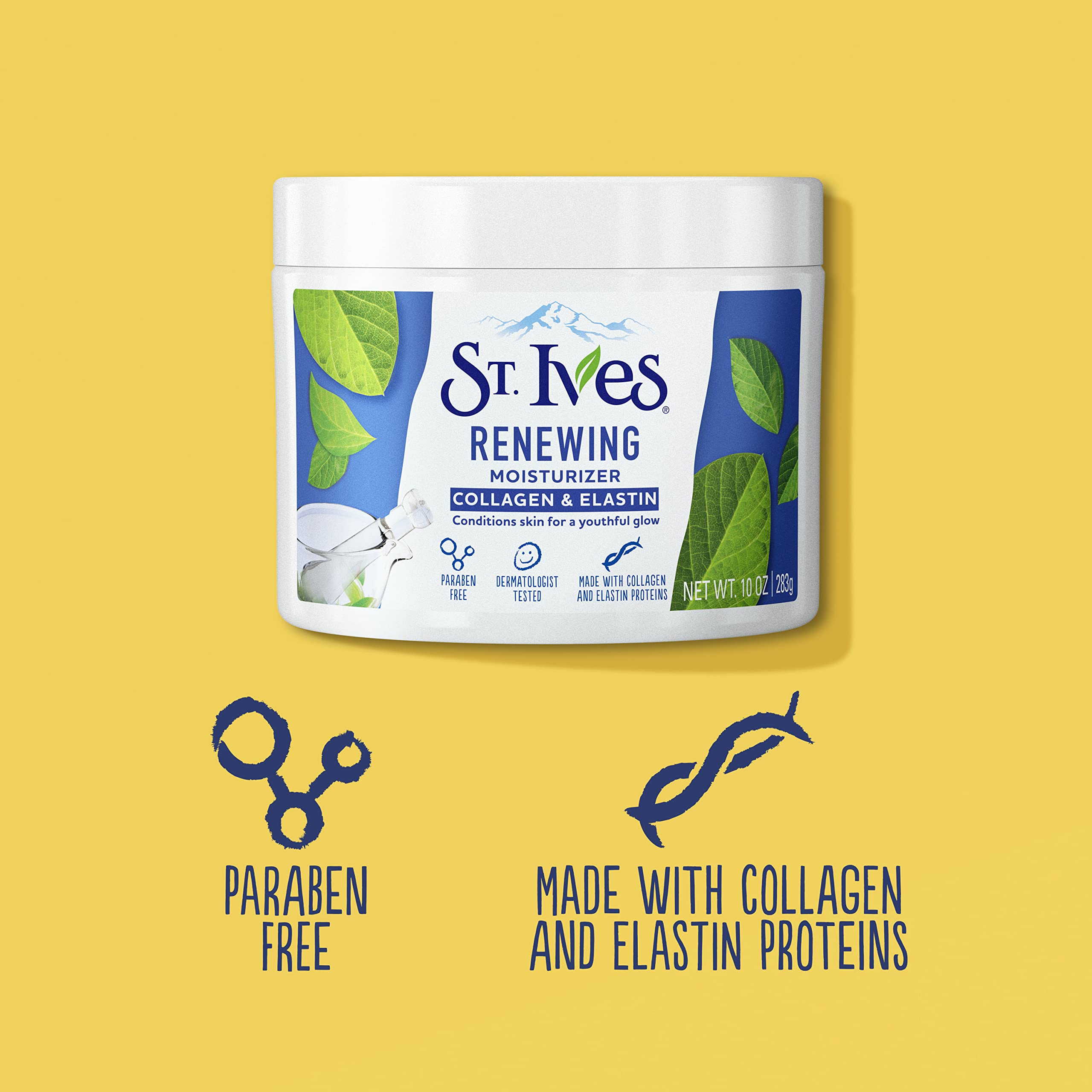 St. Ives 10-ounce jar image communicates substantial daily moisturizer.