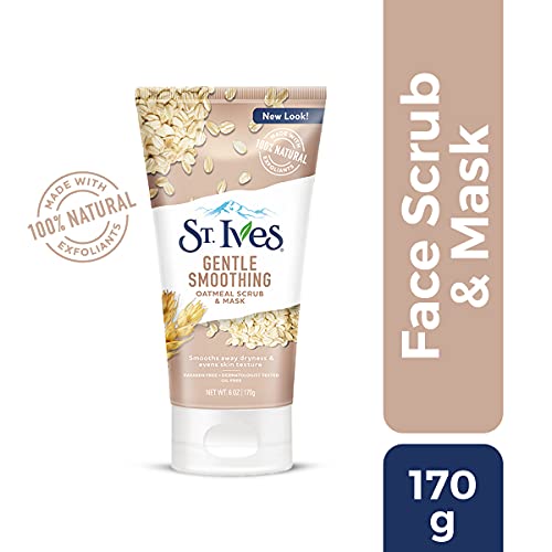 St. Ives 2-in-1 scrub mask application showing dual-use for cleansing and nourishment.
