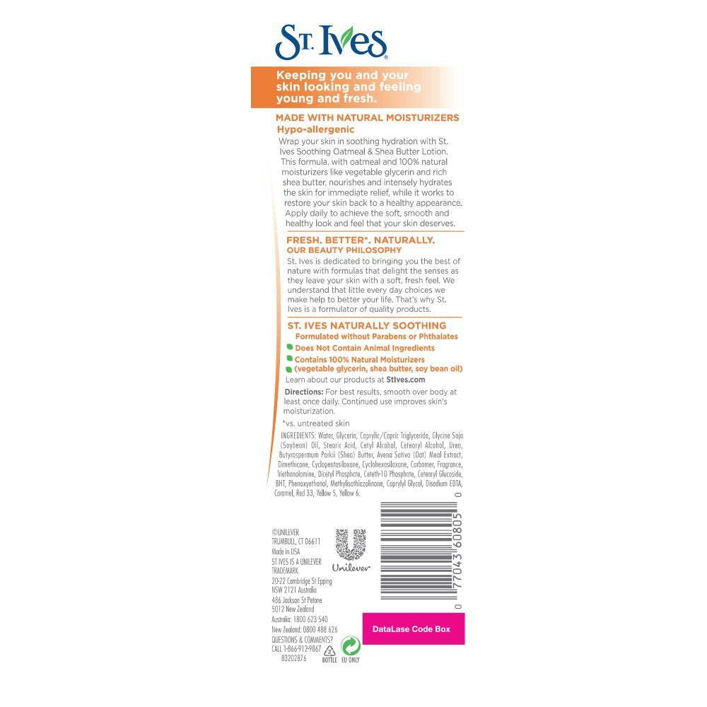St. Ives crema corporal de absorción rápida para uso diario.