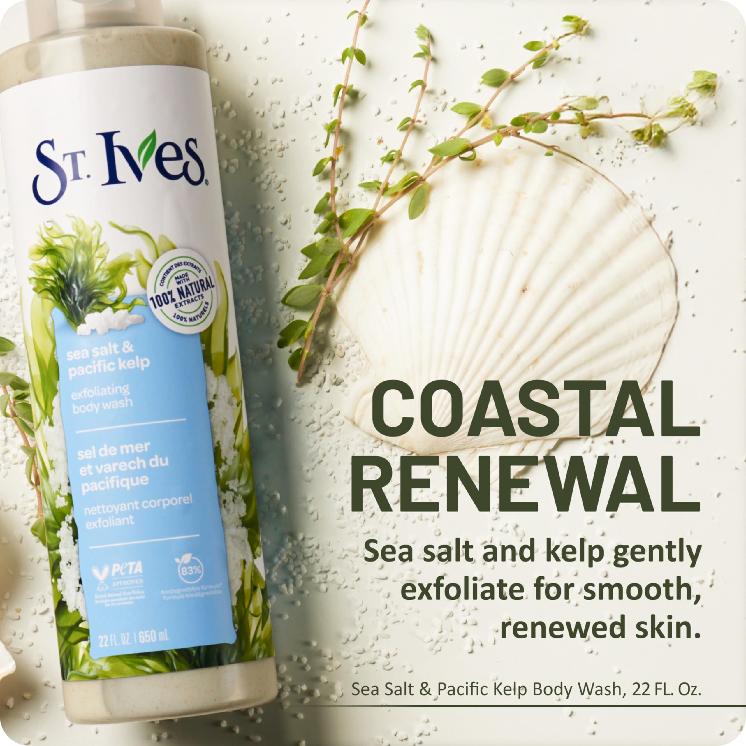 St. Ives con algas del Pacífico exfolia y purifica la piel.