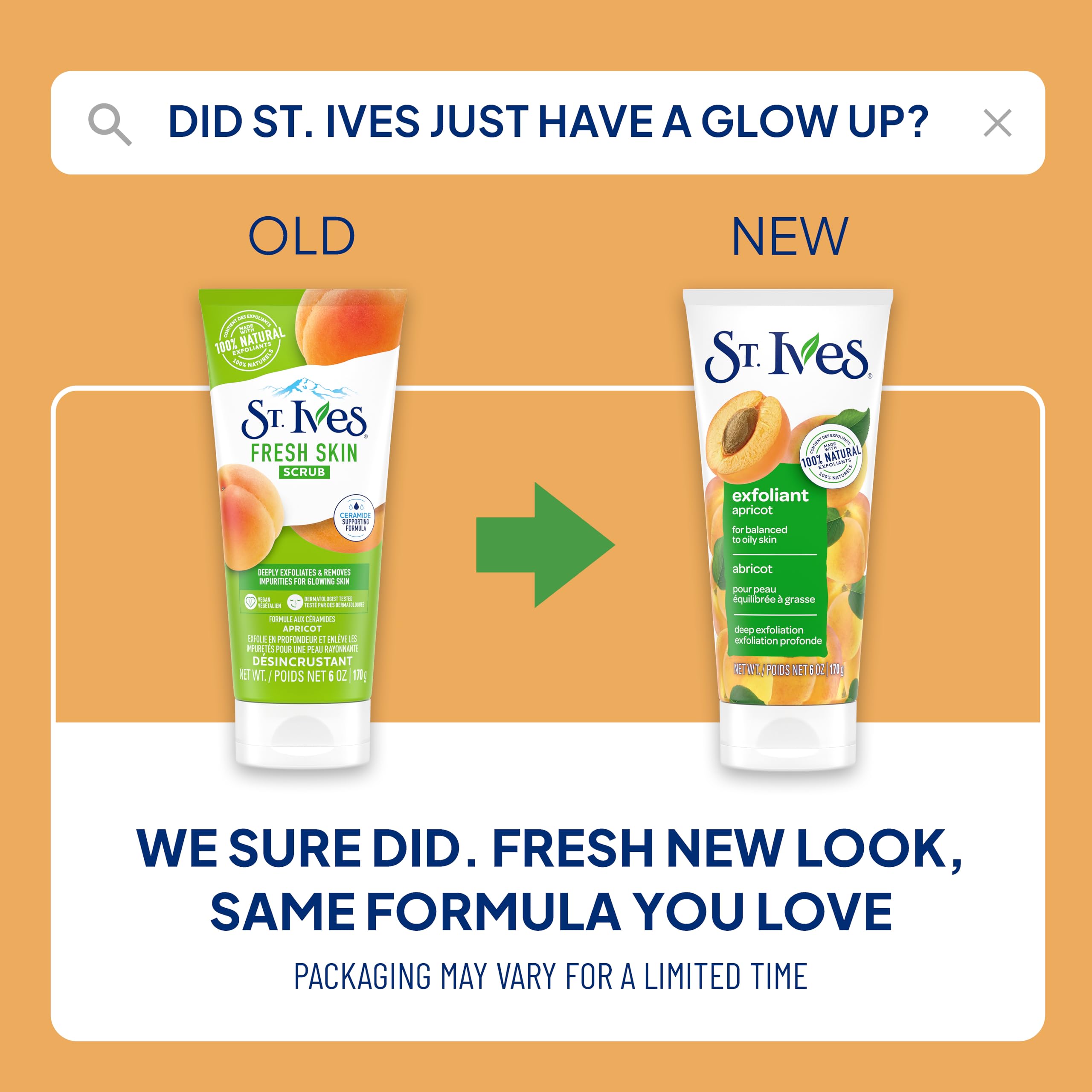 St. Ives Apricot Scrub texture swirl demonstrates gentle exfoliation for a refreshed complexion