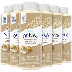 St. Ives body wash bottle with oatmeal and shea butter for gentle cleansing.
