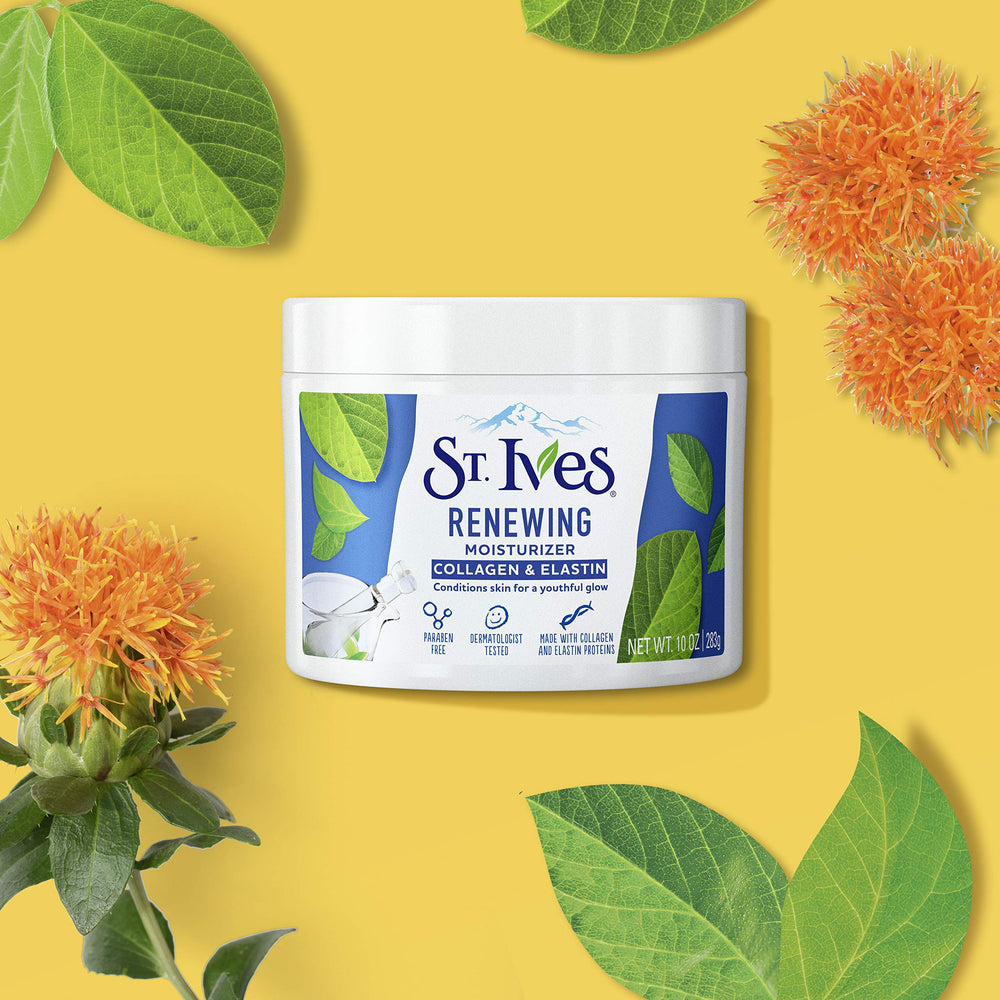 St. Ives bottle application illustration hints effortless daily use.