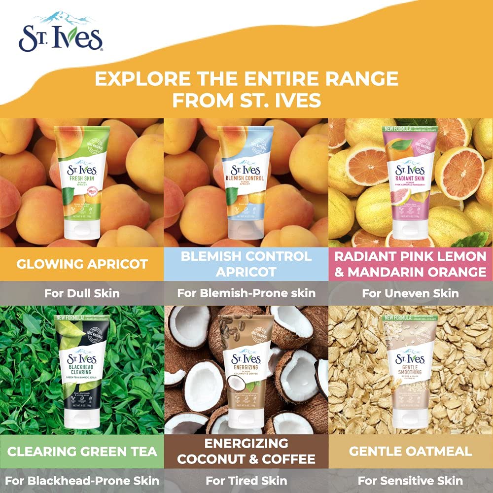 St. Ives Coconut & Coffee Energizing Scrub applying on damp skin for exfoliation.
