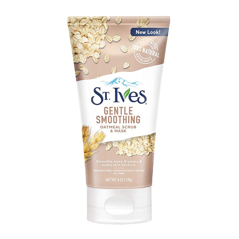 St. Ives envase frontal con exfoliante suave a base de avena para piel suave.