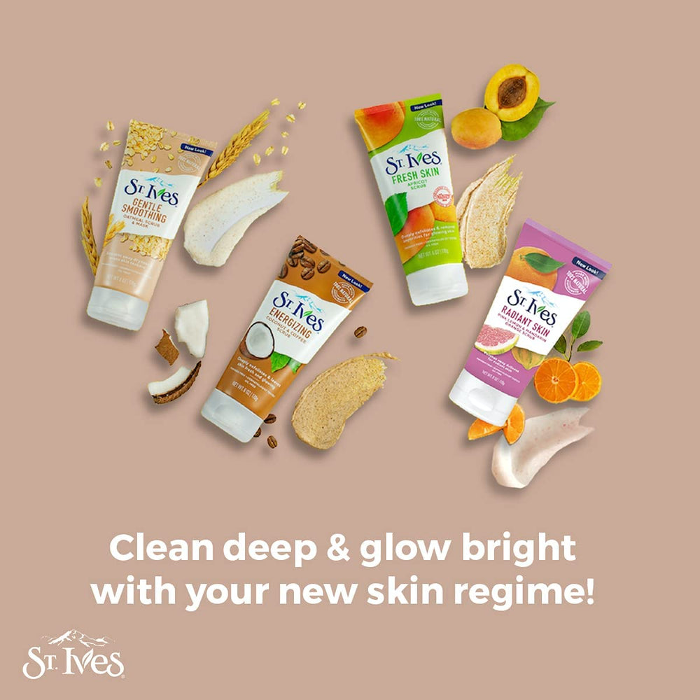 St. Ives etiqueta dermatológicamente probada, envase seguro.