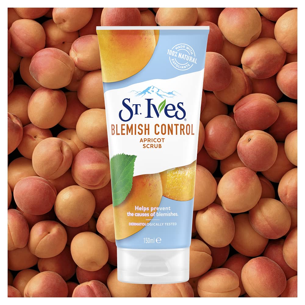 St. Ives Gentle Apricot Scrub splash bottle in sink demonstrating quick rinse.