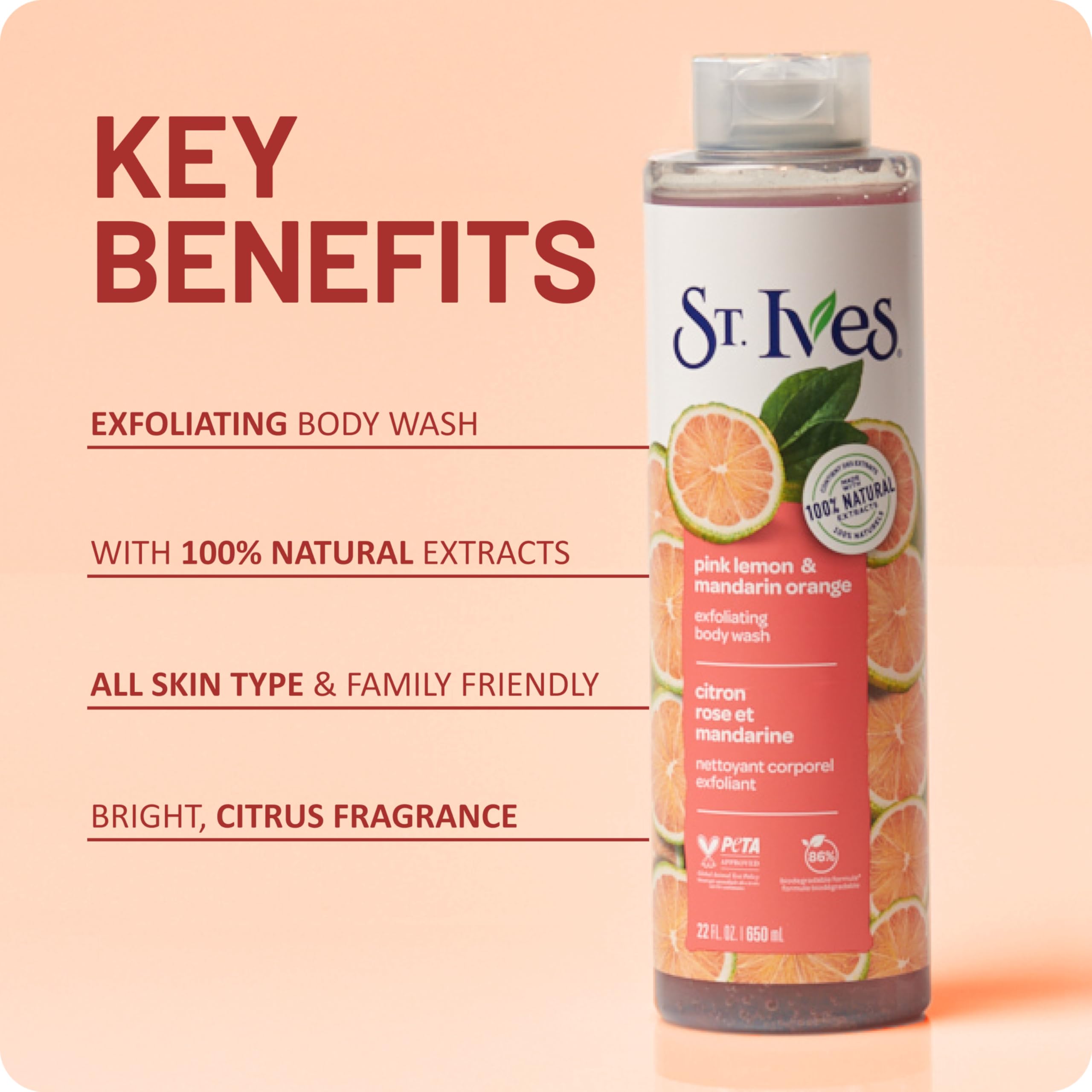 St. Ives plant-based formula visual highlighting gentle skin cleansing.