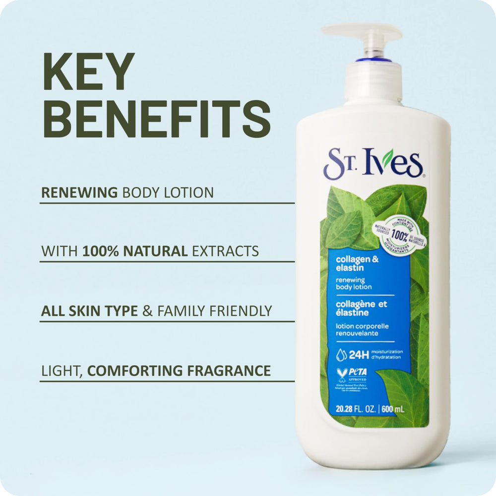 St. Ives Renewing lotion application on skin for even coverage.