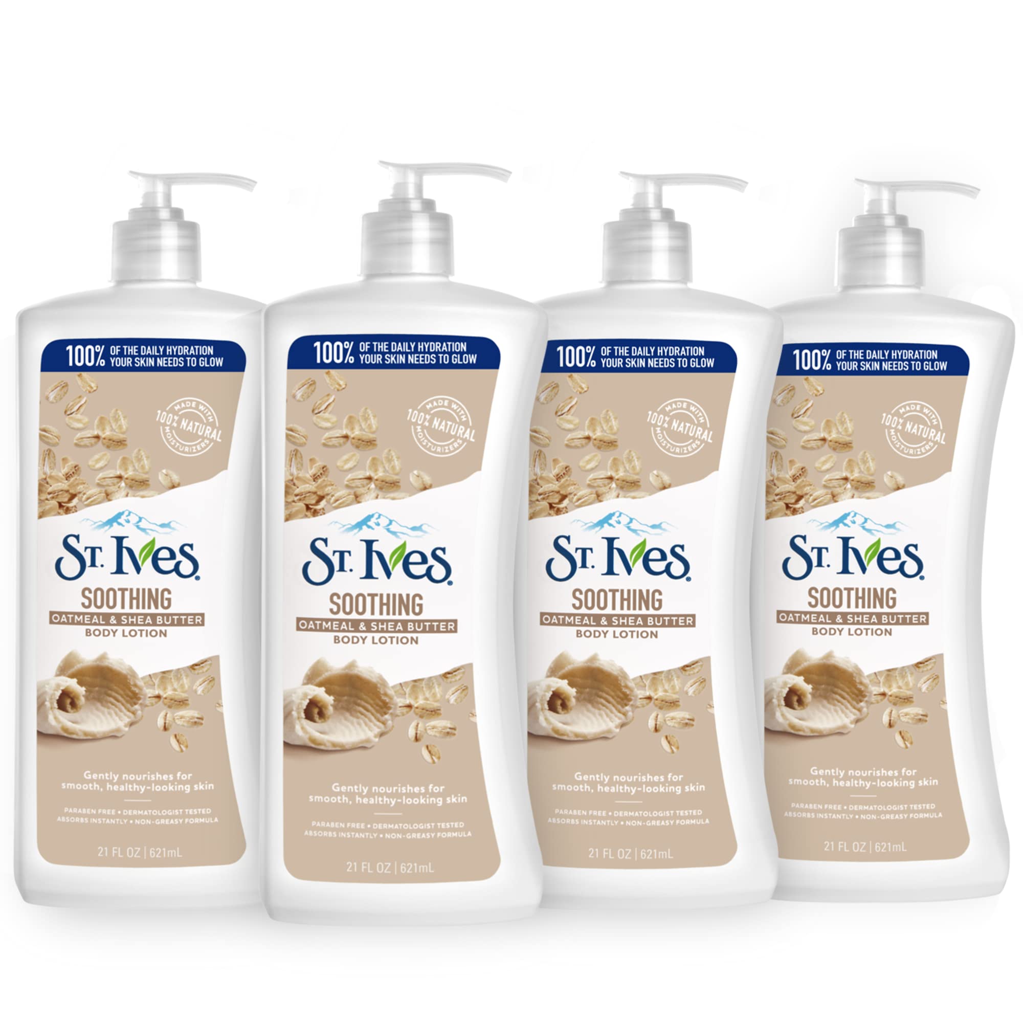 St. Ives soothing lotion bottle with pump for daily moisture.