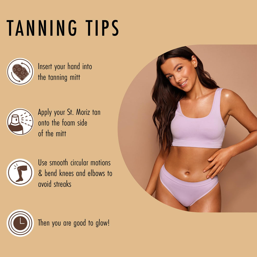 Guante lavable a máquina, ideal para repeticiones de bronceado.