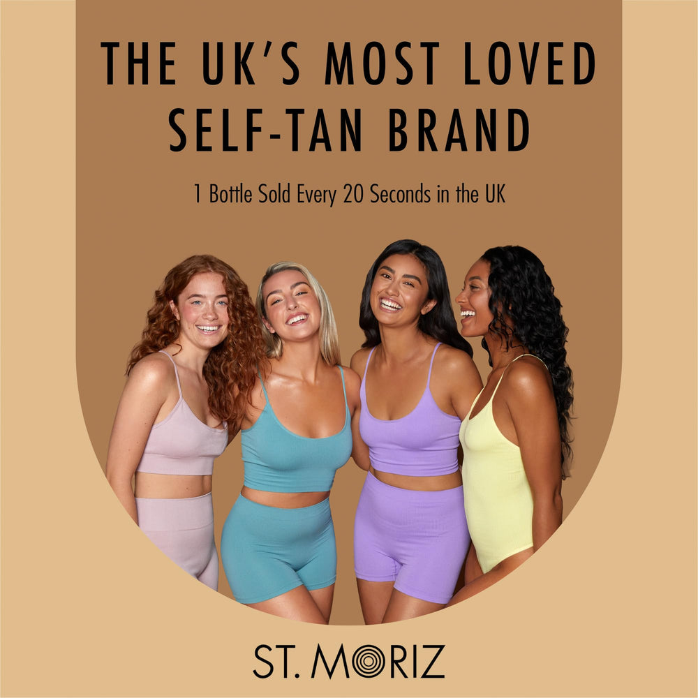 ST. MORIZ Pro 1 Hour Fast Tanner mousse finished tan appears natural bronze.