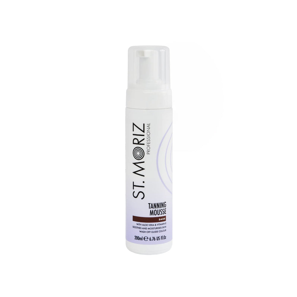 ST. MORIZ Professional Dark Self Tanner Mousse bottle with instant guide colour for easy application and even coverage.