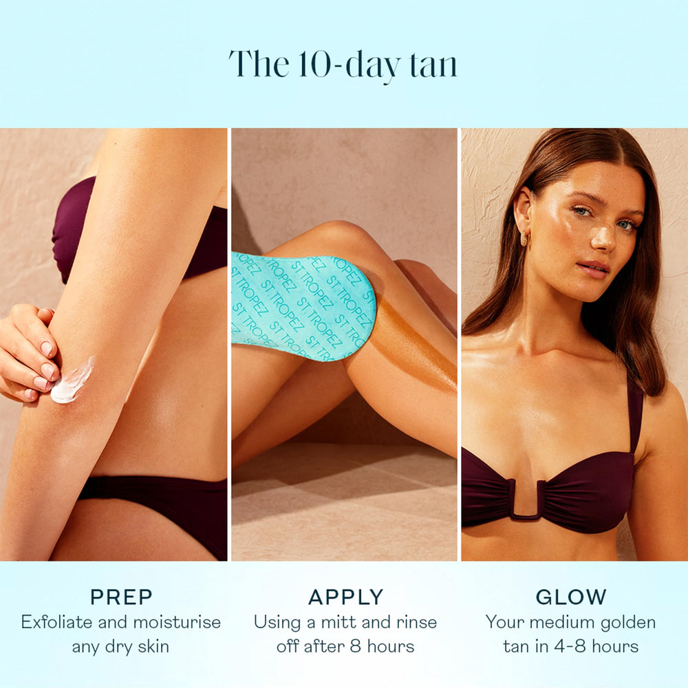 St. Tropez Classic Mousse dispensing pump enables quick-drying, easy application.