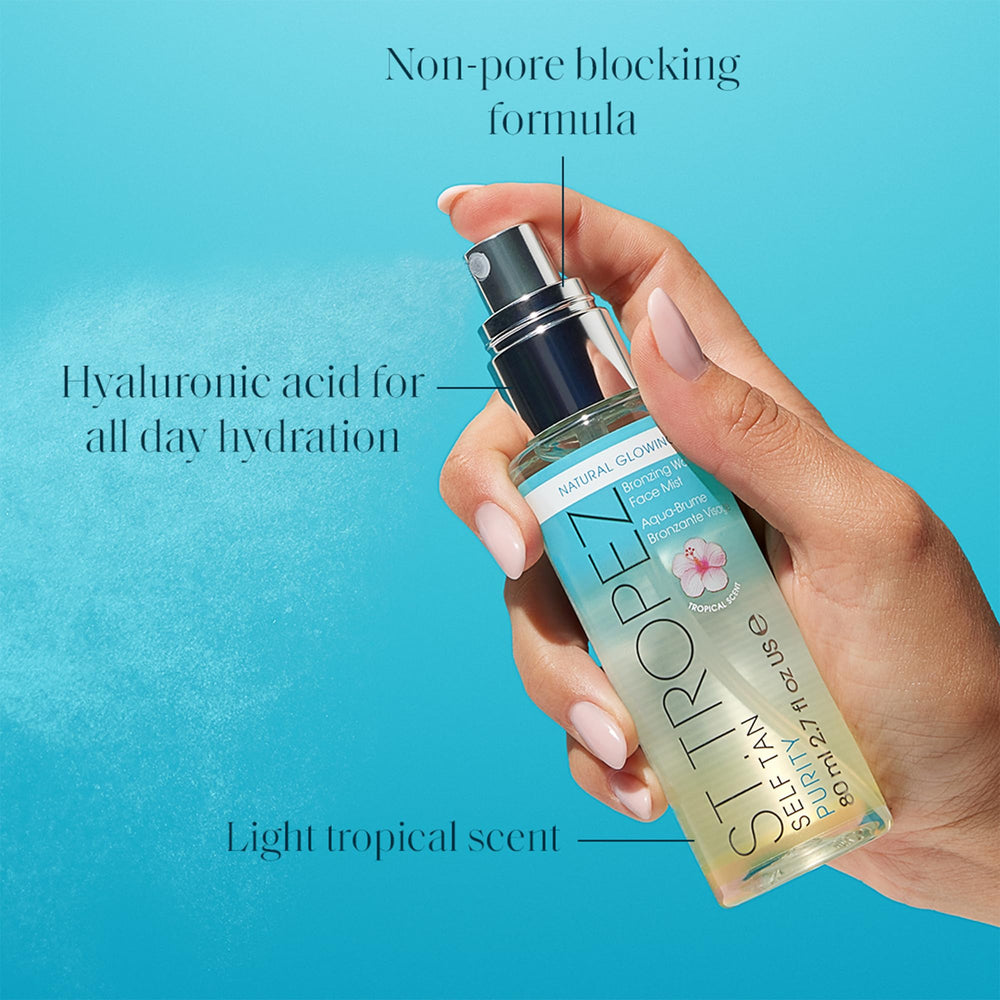St.Tropez Purity Face Mist applies evenly for streak-free glow