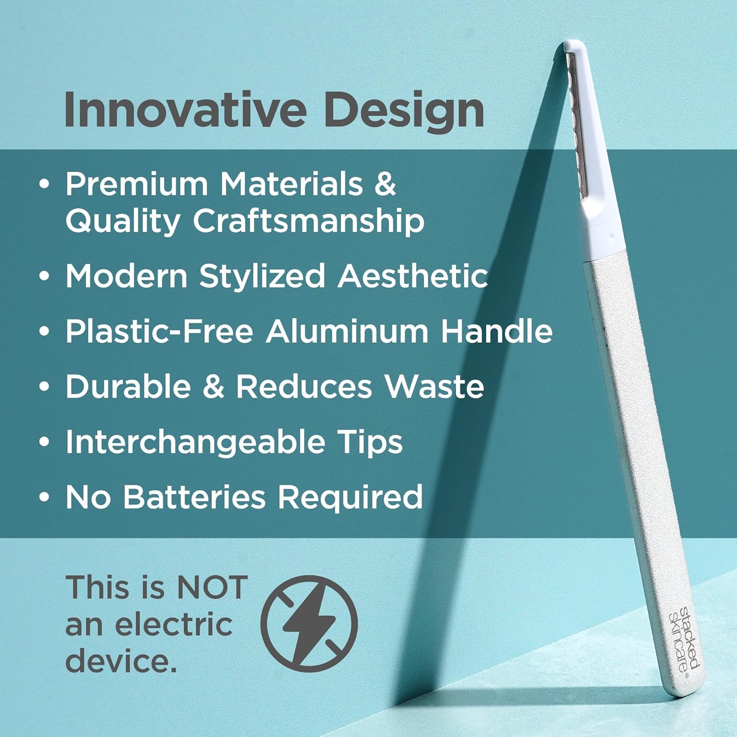 StackedSkincare dermaplaning tool at a 45° angle for precise, comfortable exfoliation.