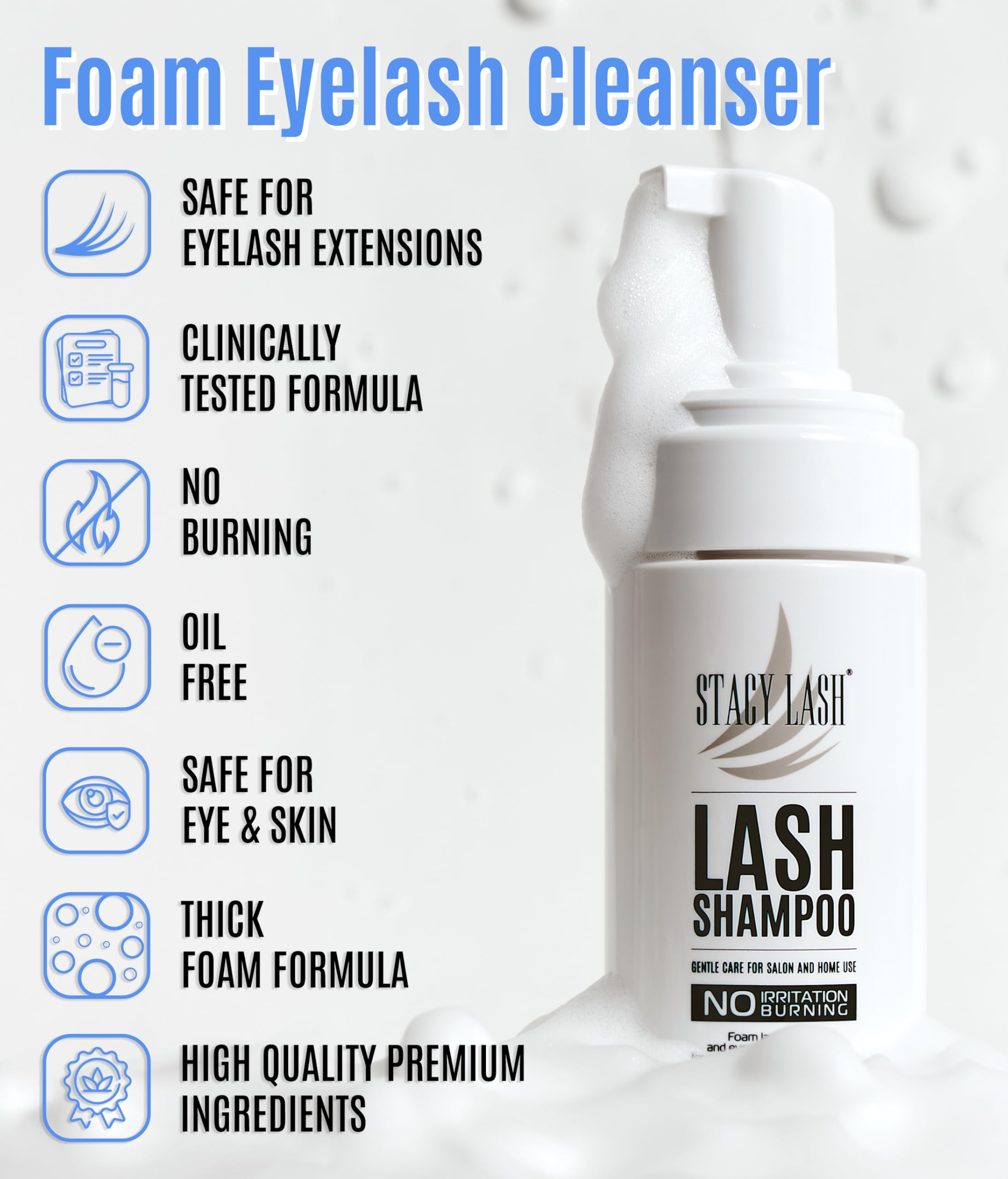 STACY LASH champú espuma suave que cuida pestañas