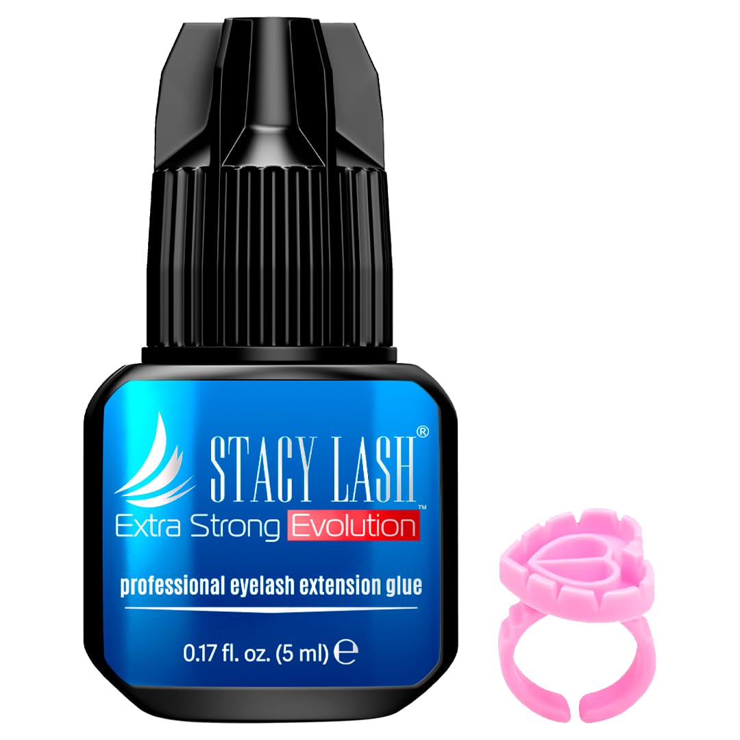 Stacy LASH Extra Strong Evolution adhesive bottle close-up for professionals.
