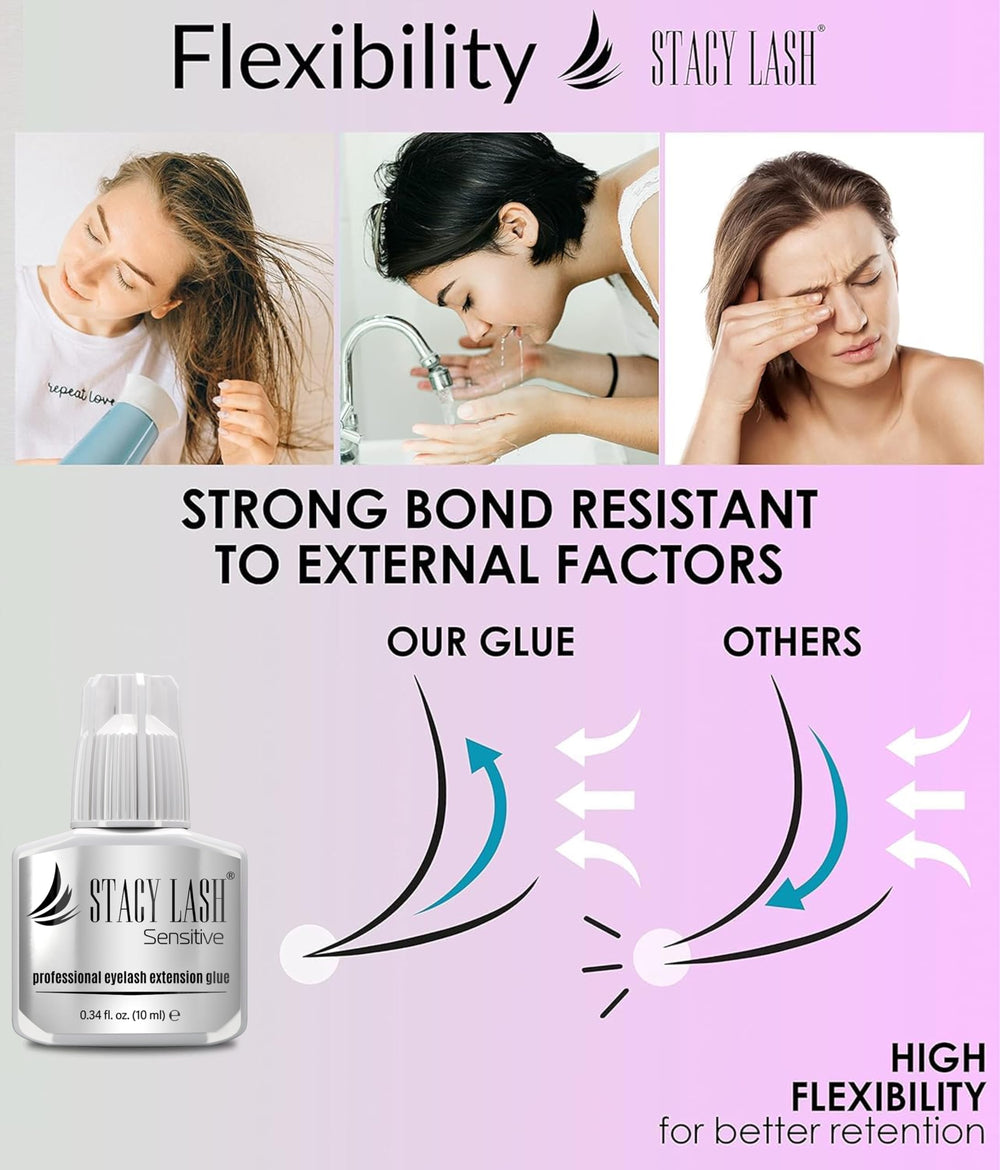 STACY LASH latex-free adhesive minimizes irritation risk for sensitive eyes