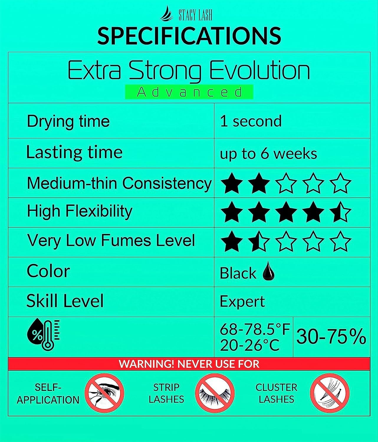Stacy L ash latex-free, low-fume adhesive close-up highlights safer use for sensitive clients.